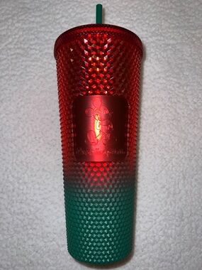 Disney Red Green Studded Mickey Christmas Tumbler 24oz